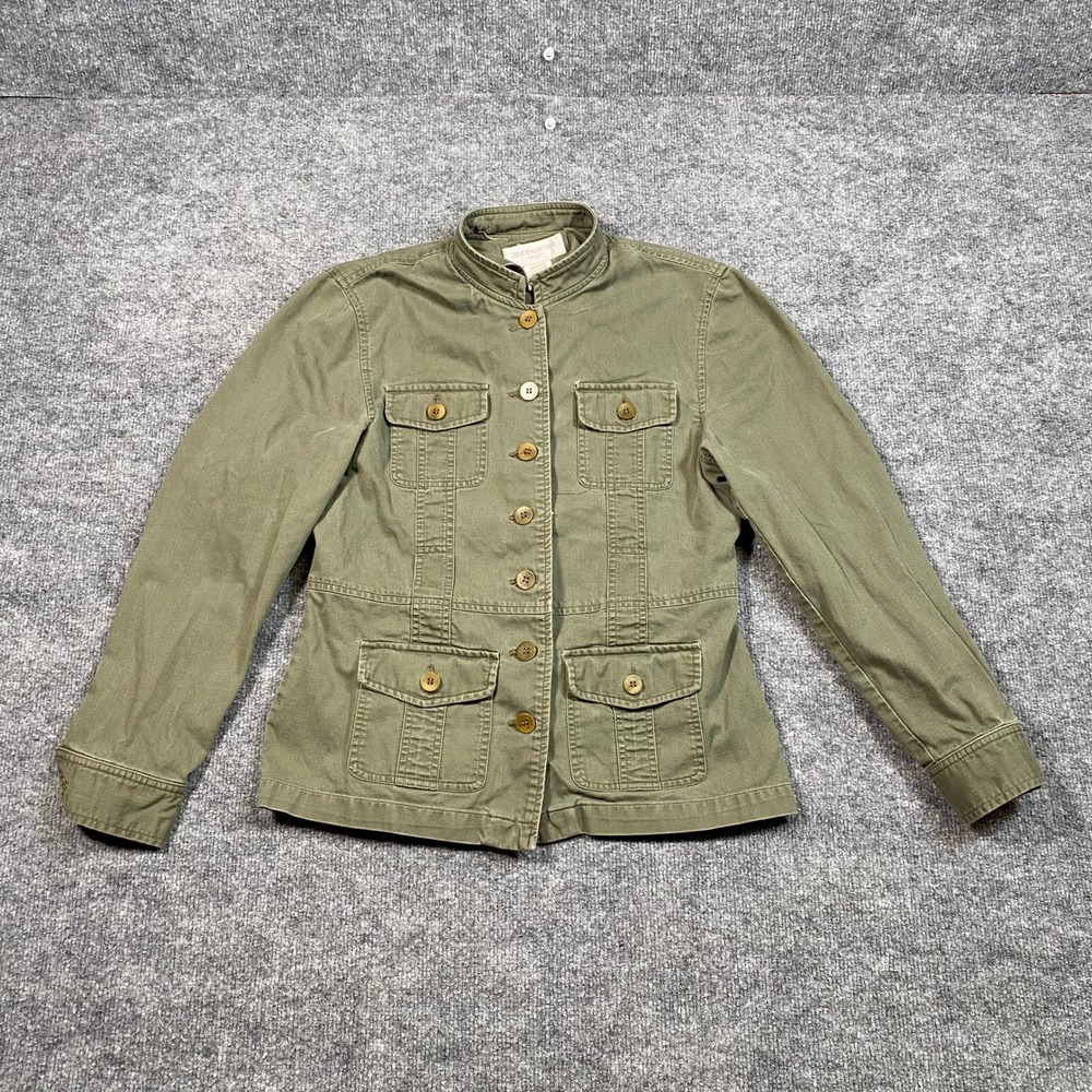 Jones New York Sport Olive Green Utility Jacket Cotton Button Front Womens M